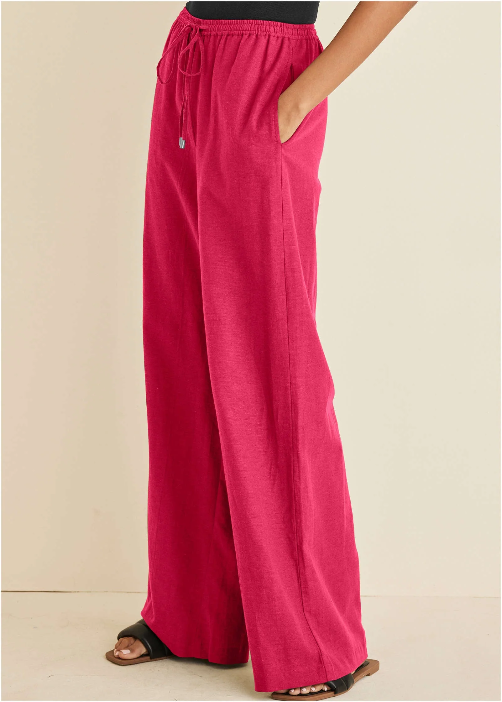 Linen Wide Leg Pant - Azalea - Image 4