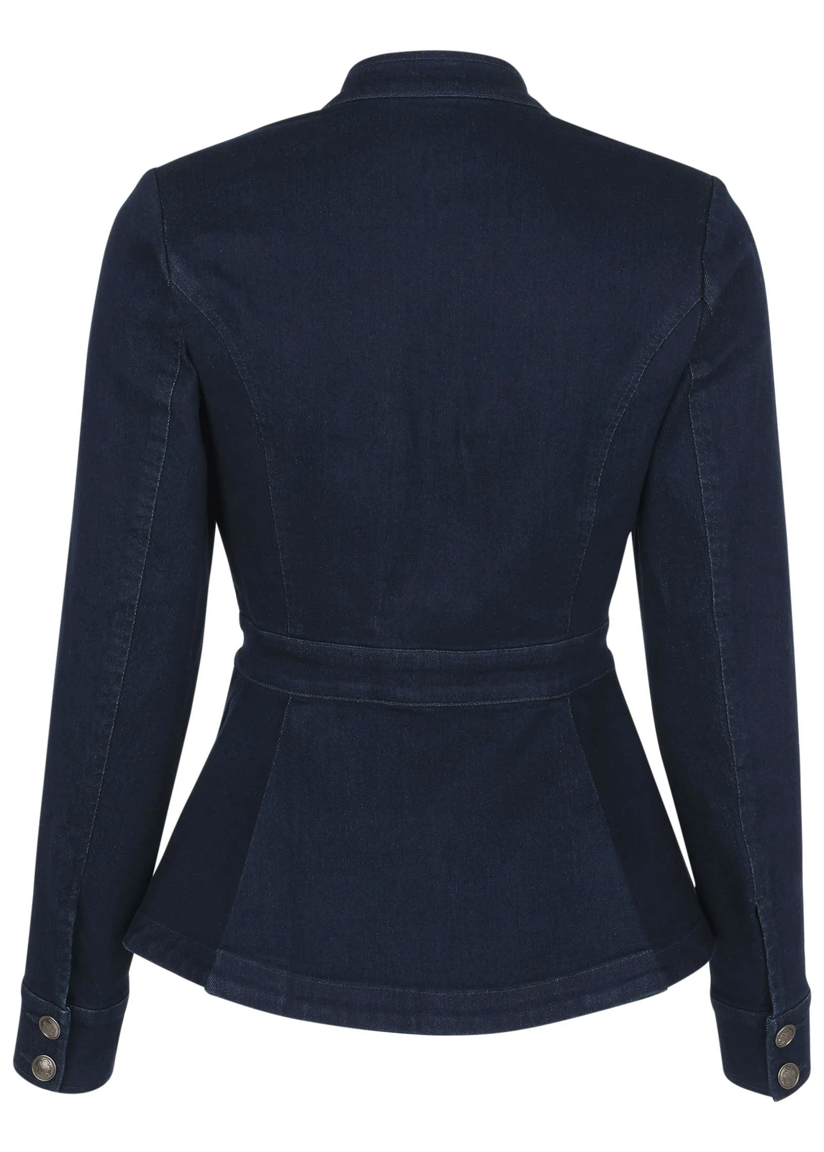 Denim Peplum Blazer - Dark Rinse Wash - Image 3