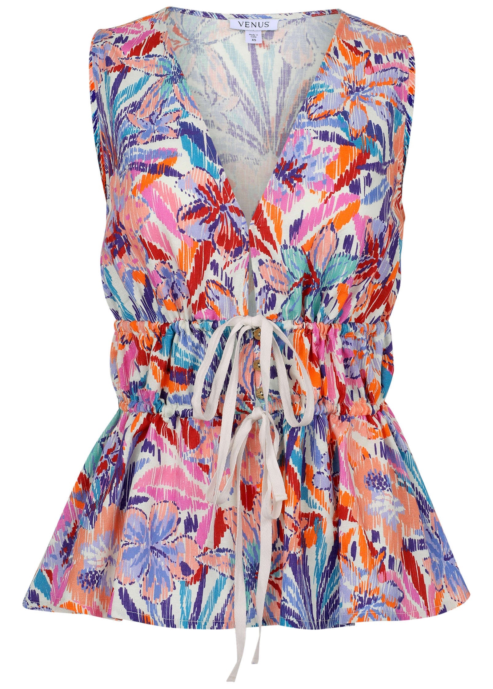 Linen Tie Front Top - Pastel Paradise - Image 2