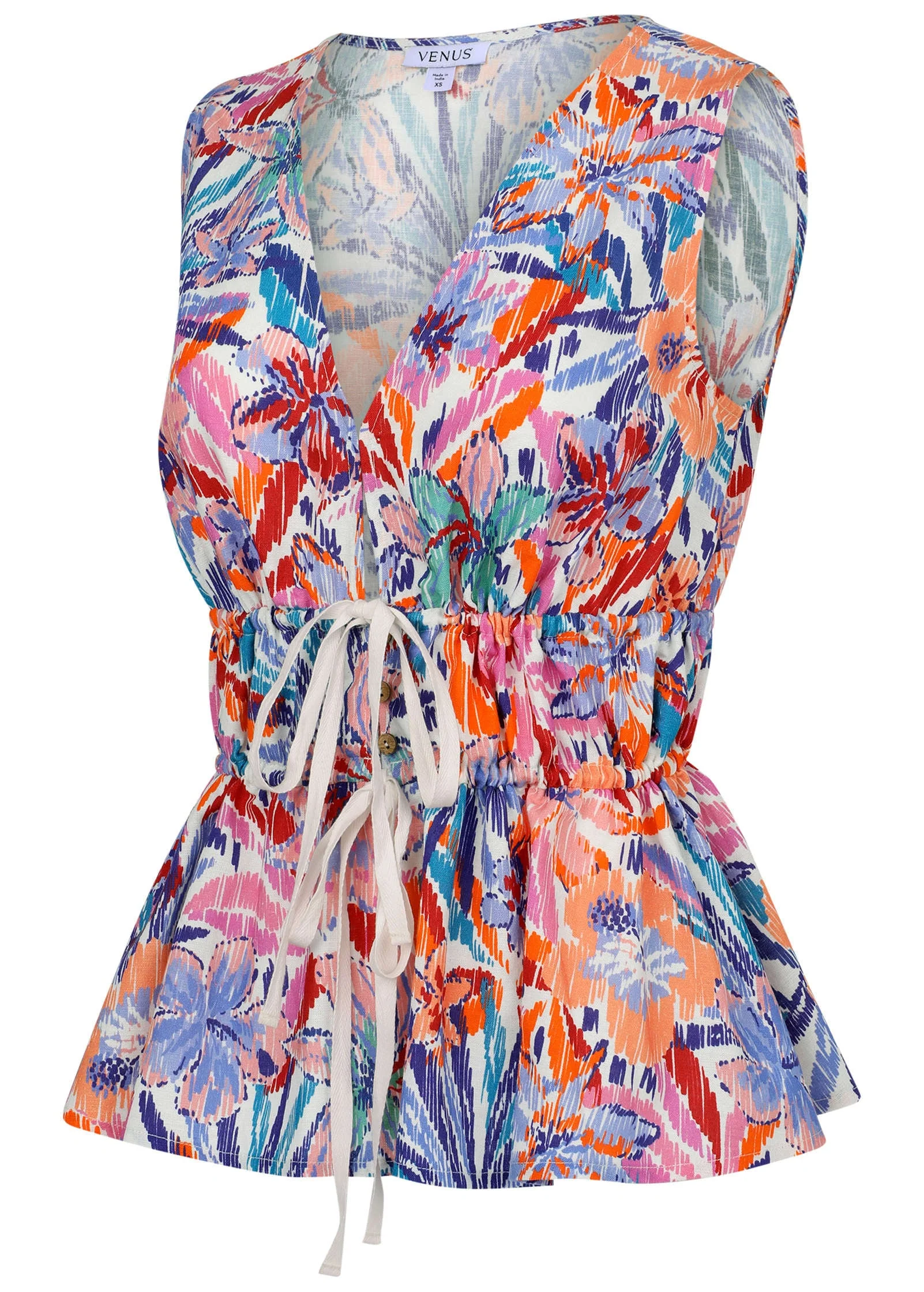 Linen Tie Front Top - Pastel Paradise - Image 4