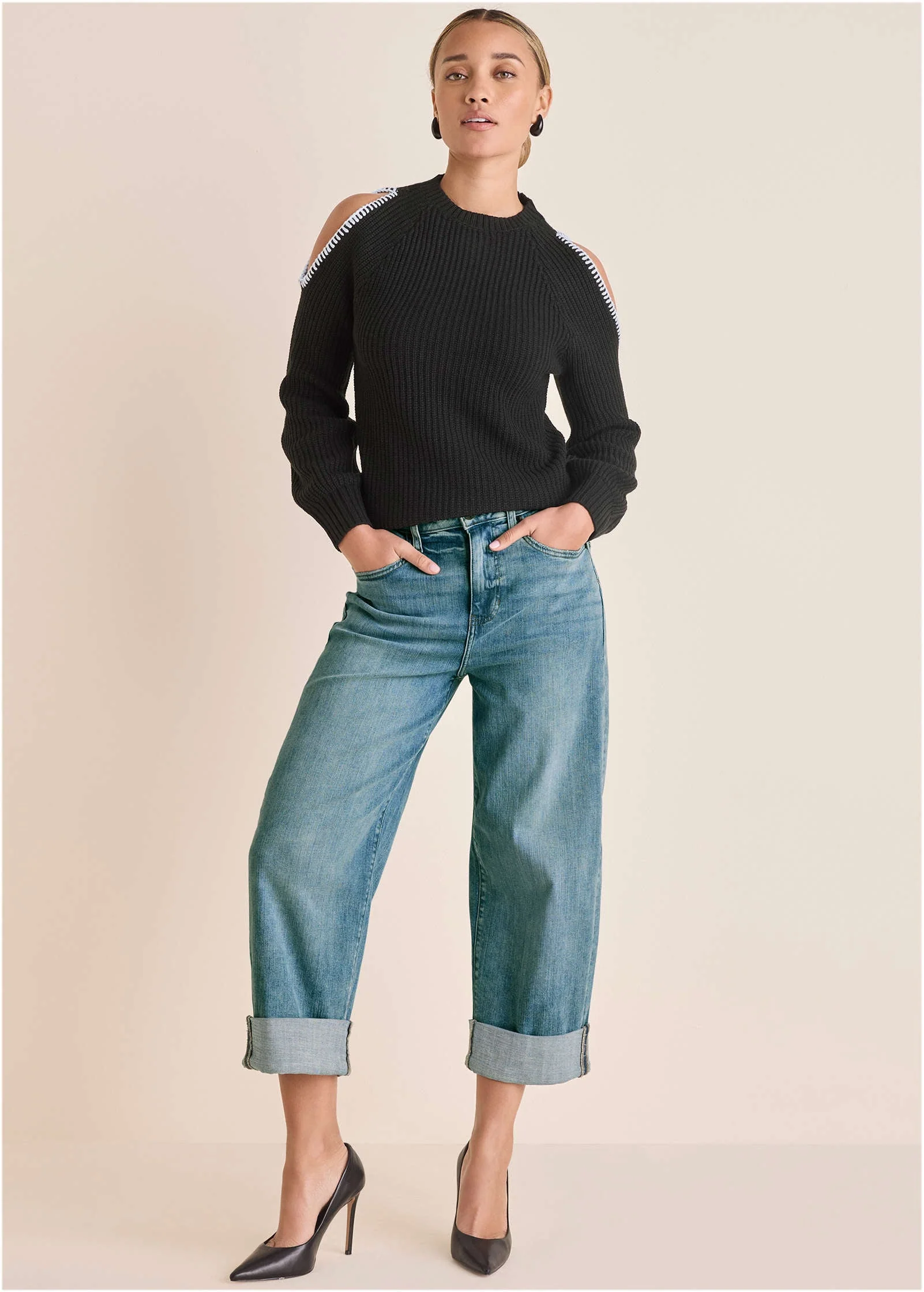 Cold Shoulder Sweater - Jet Black - Image 3