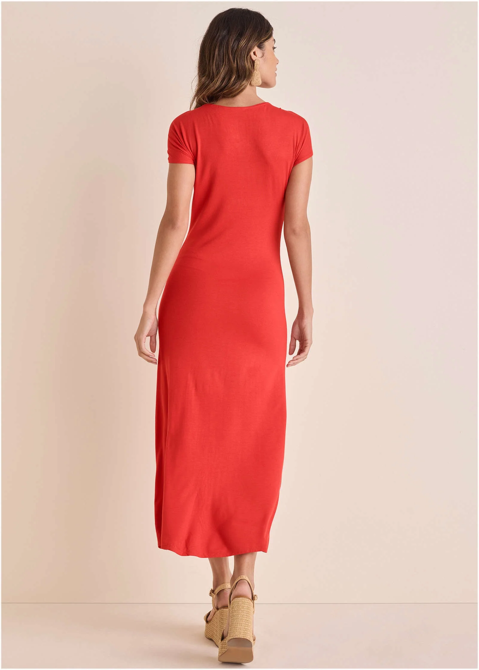 Tie Detail Maxi Dress - Rococco Red - Image 3