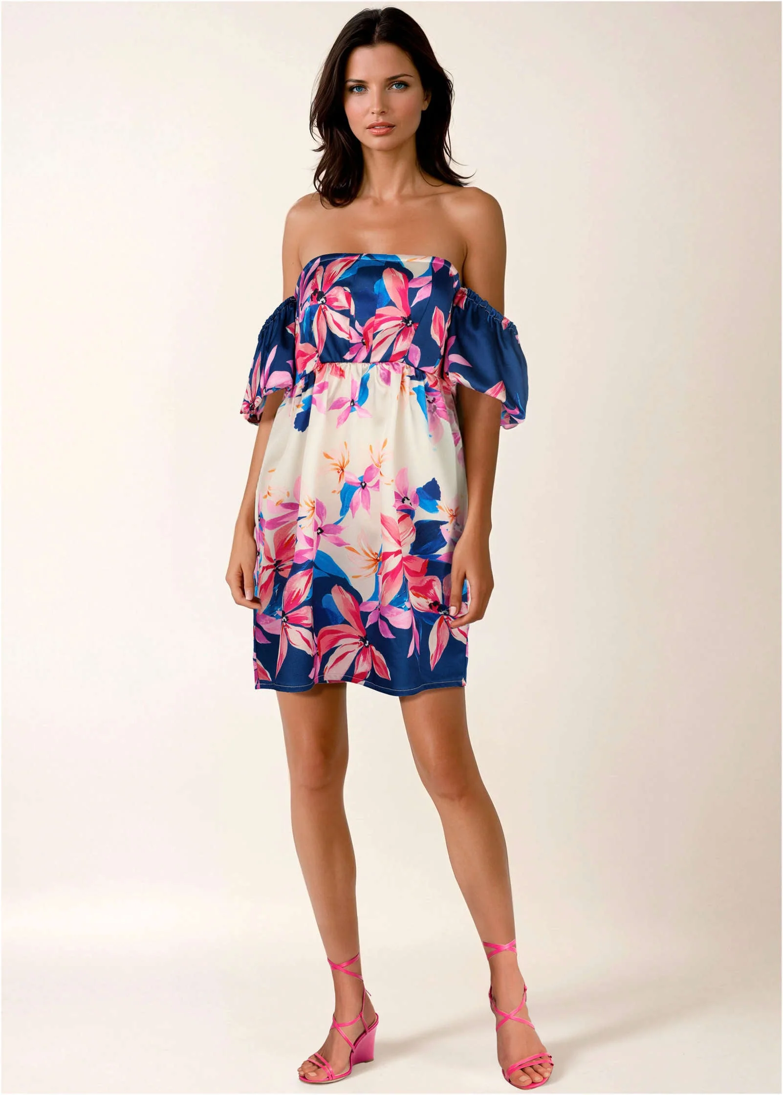 Off-The-Shoulder Satin Mini - Flower Wave - Image 2