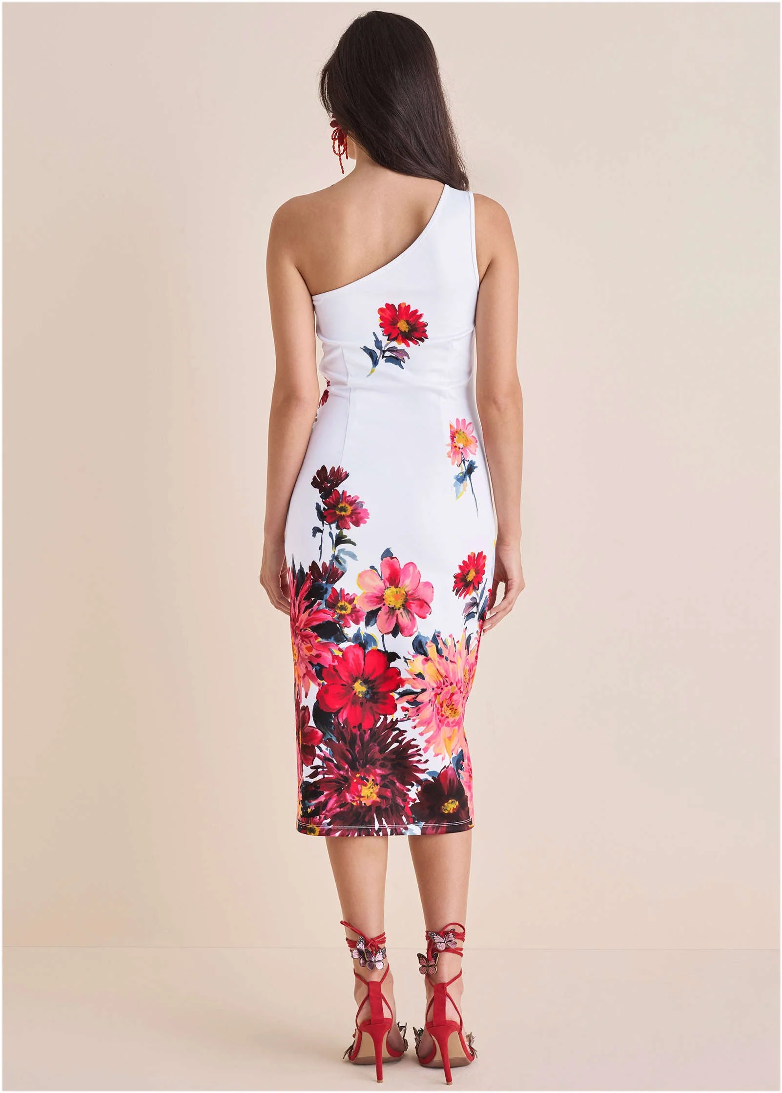 One Shoulder Scuba Dress - Spring Dahlia Border - Image 2