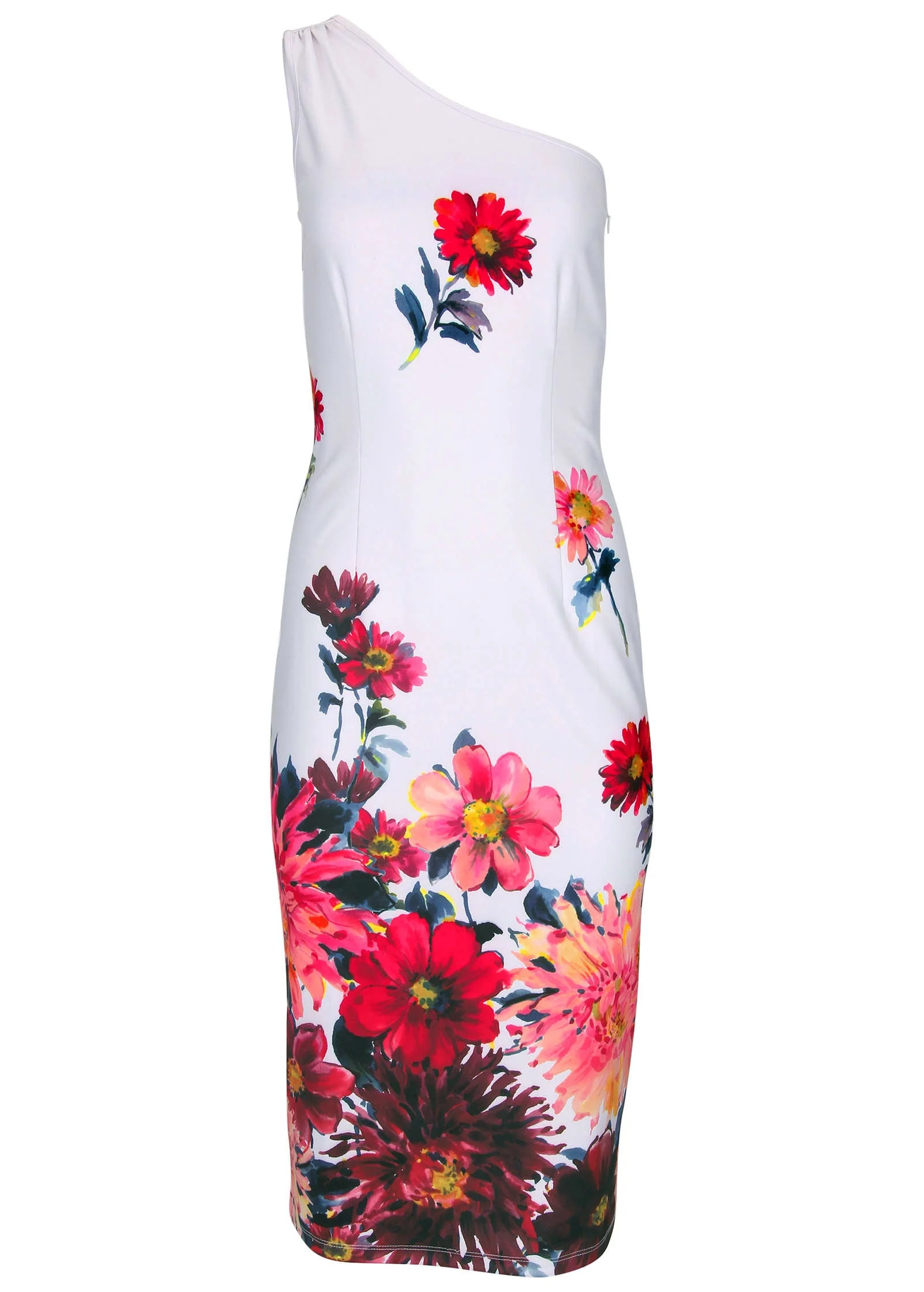 One Shoulder Scuba Dress - Spring Dahlia Border - Image 3