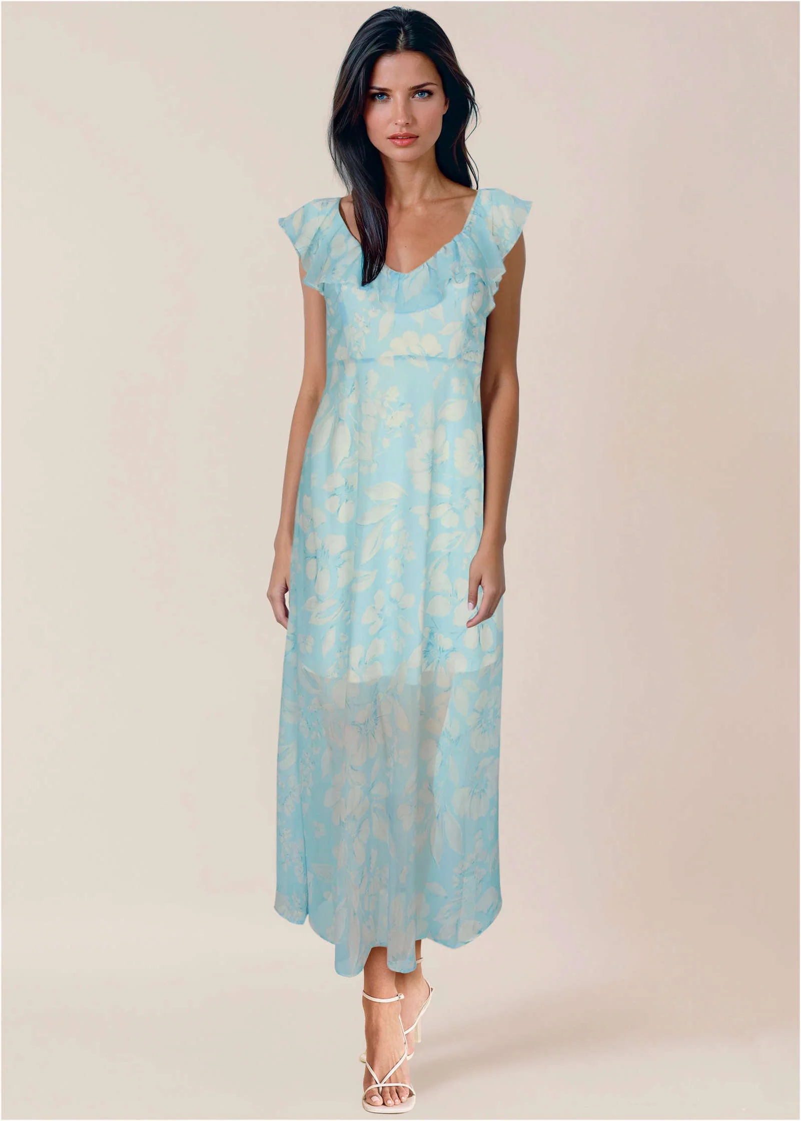 Ruffle Detail Maxi Dress - Dancing Whimsy Floral