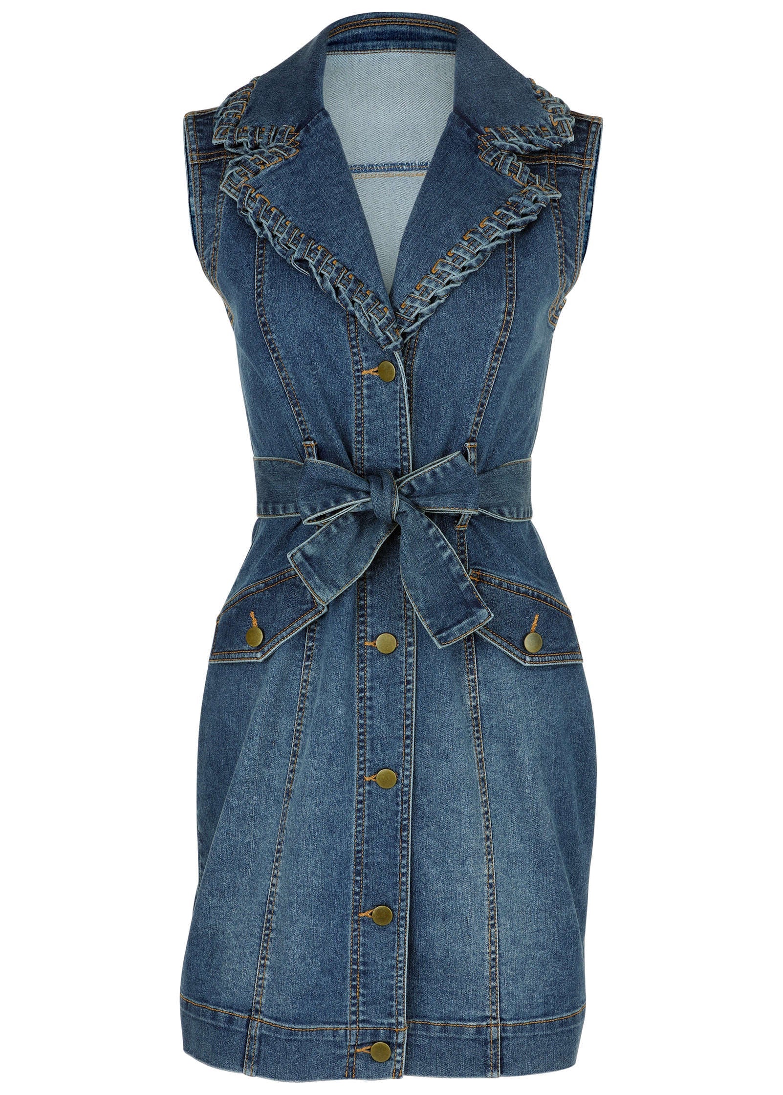 Whip Stitch Denim Mini - Medium Wash - Image 4